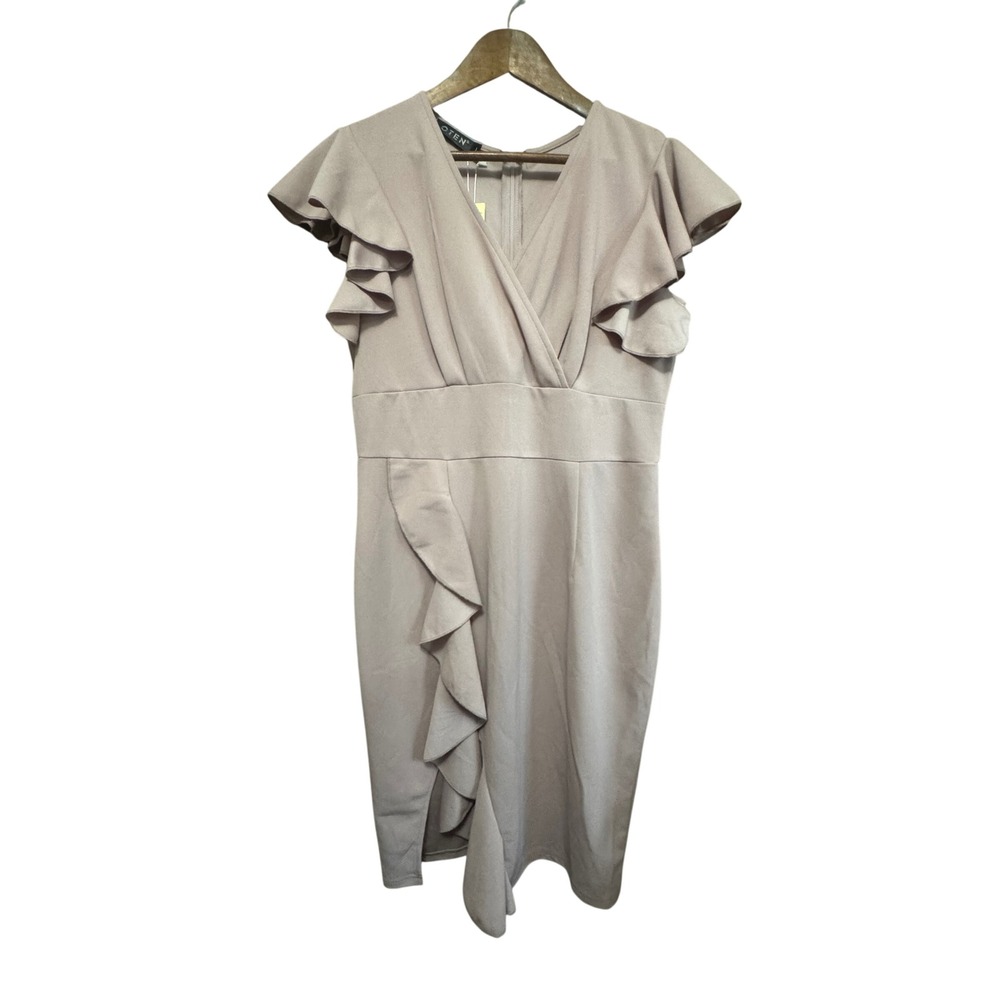 OTEN Ruffle Cap Sleeve Wrap V-Neck Cocktail Dress Womens Size L Pink NWT Elegant